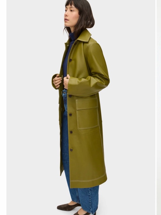 Aligne Jackets & Blazers - Women's Olive Long Trench Coat with Patch Pockets